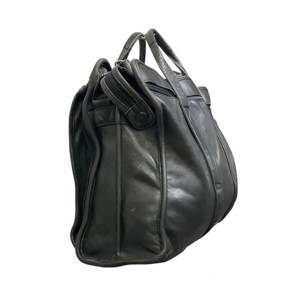🧳 TUMI Leather Expandable Laptop Briefcase — Black Executive Business Bag 15–16”